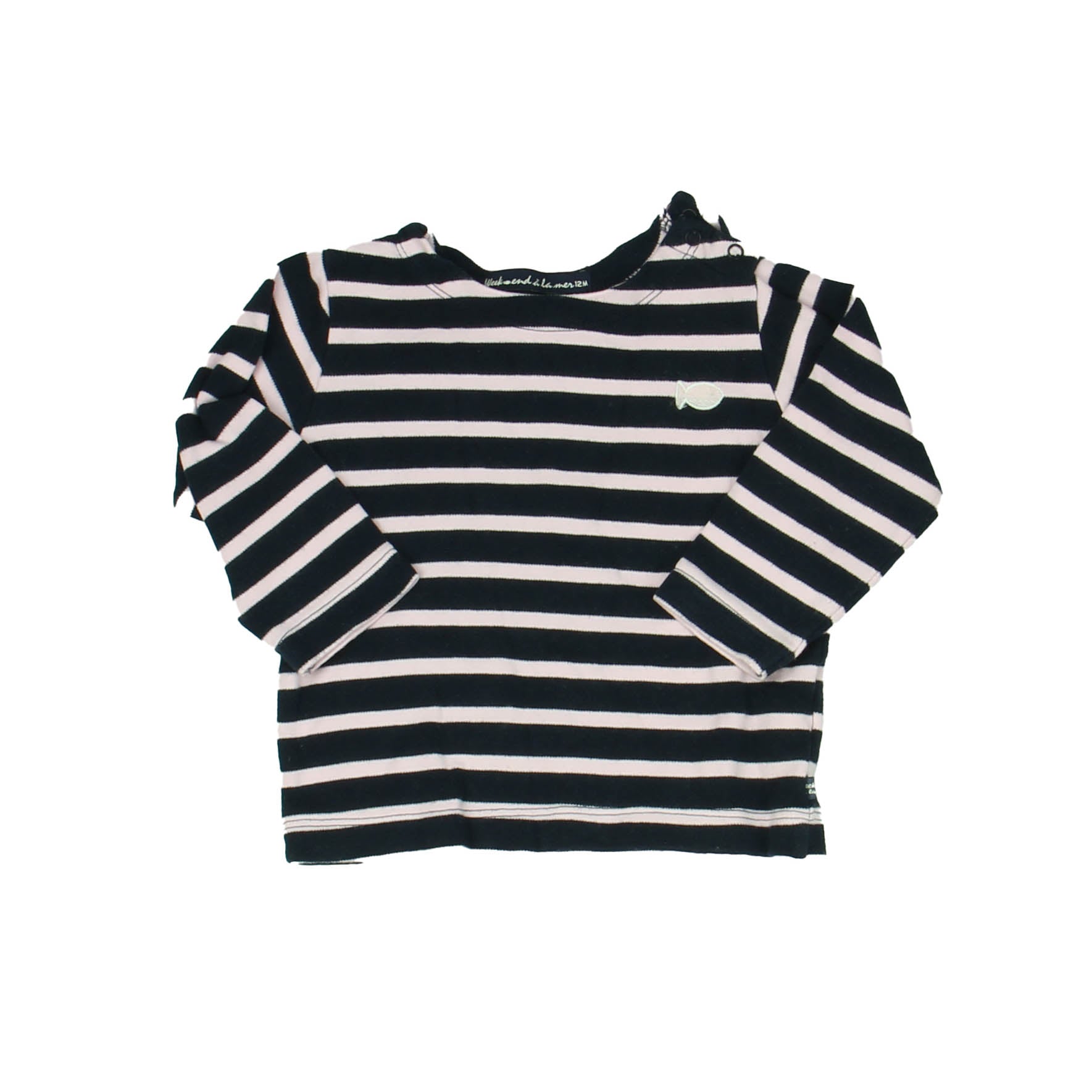 Weekend a la Mer Girls Navy Stripe Long Sleeve Shirt Size: 12 Months Navy Stripe