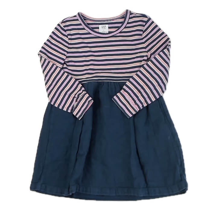 Gap Girls Navy Stripe Dress Size: 6-7 Years Navy Stripe