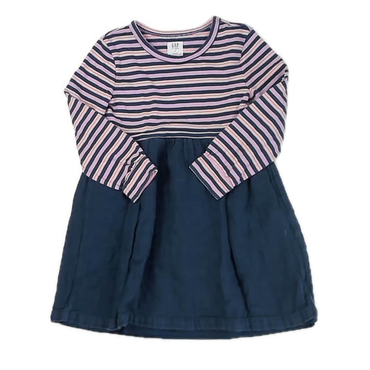 Gap Girls Navy Stripe Dress Size: 6-7 Years Navy Stripe