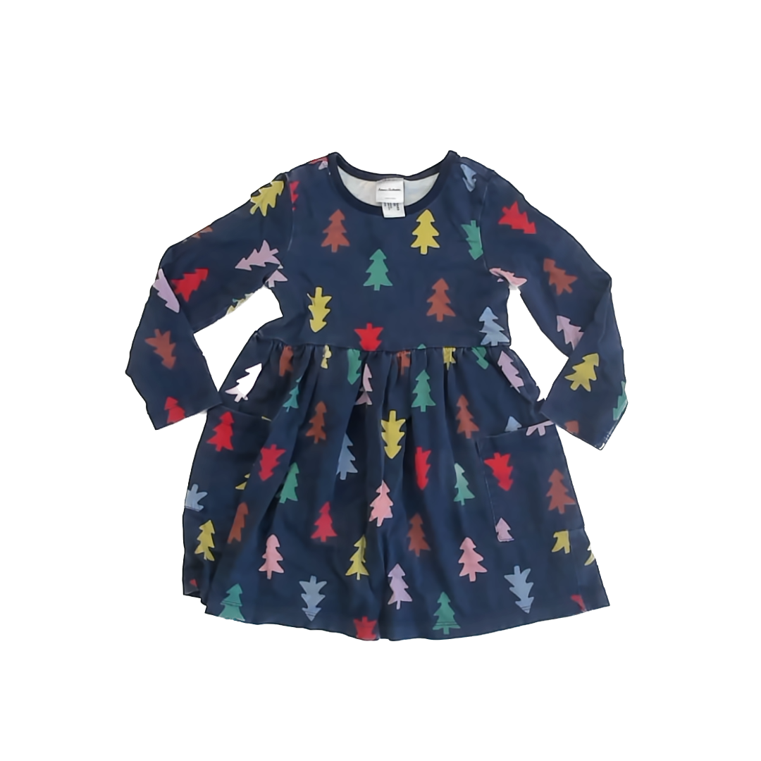 Hanna Andersson Girls Navy Trees Dress Size: 4T Navy Trees