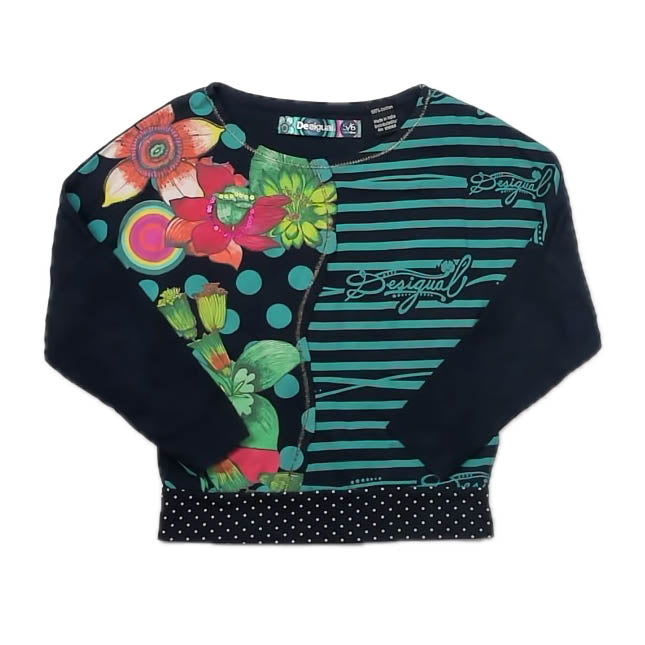 Desigual Girls Navy | Turquoise Stripe Long Sleeve T-Shirt Size: 5-6 Years Navy | Turquoise Stripe