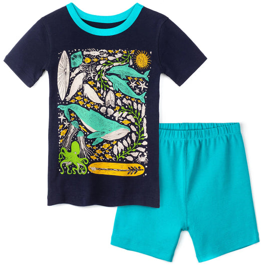 Mightly Boys Navy | Turquoise 2-piece Pajamas Size: 6-14 Years Navy | Turquoise