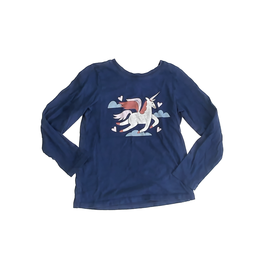 Hanna Andersson Girls Navy Unicorn Long Sleeve T-Shirt Size: 6 Years Navy Unicorn