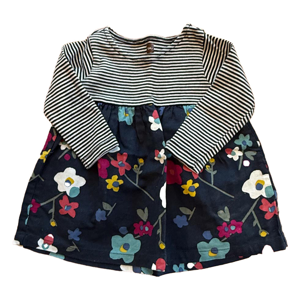 Tea Girls Navy | White Floral Dress Size: 3-6 Months Navy | White Floral
