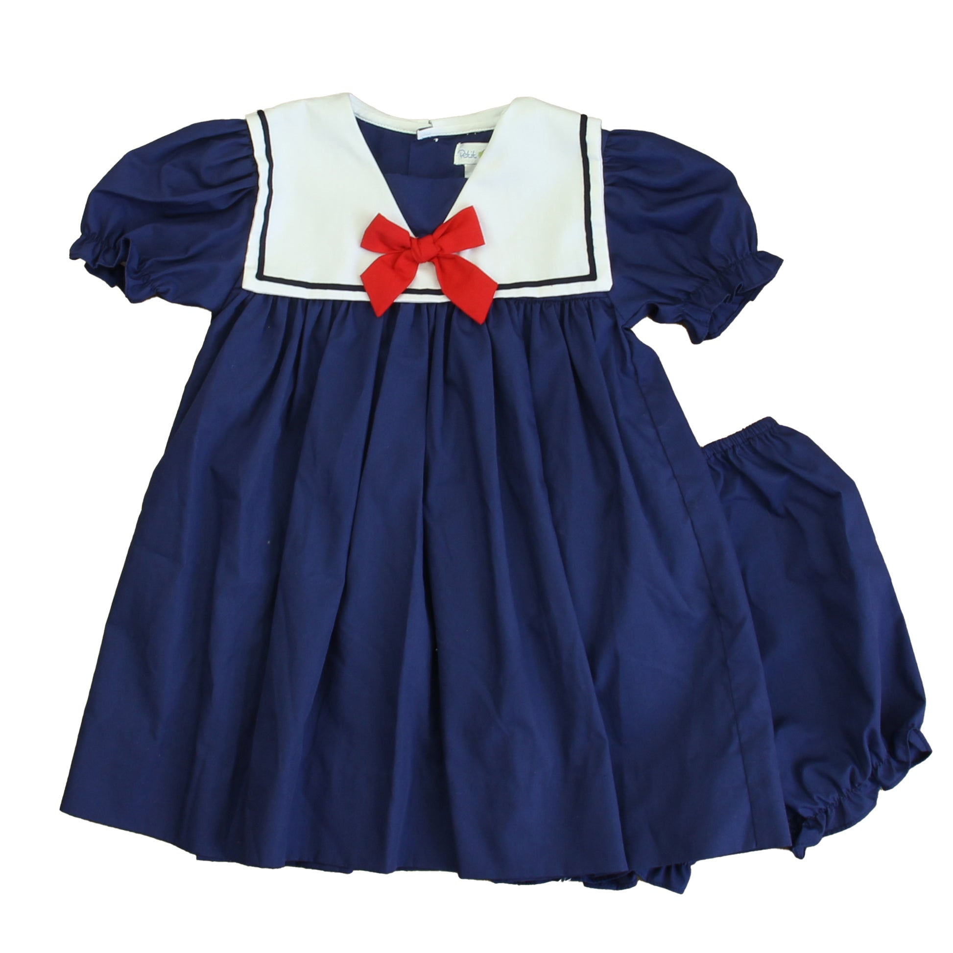Petit Pomme Girls Navy | White | Red Dress Size: 18 Months Navy | White | Red