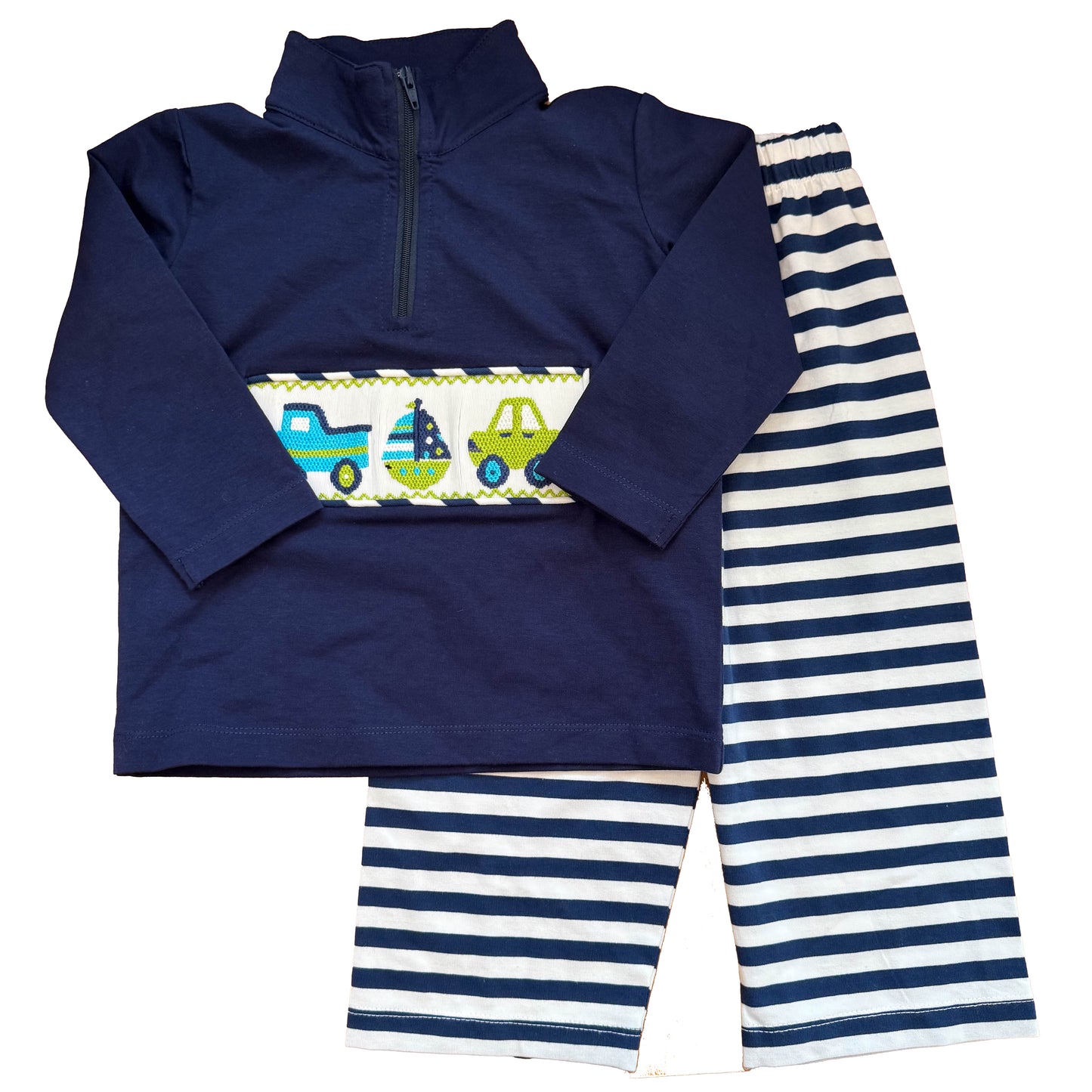 Delaney Boys Navy | White Sailboats Apparel Sets Size: 12 Months Navy | White Sailboats