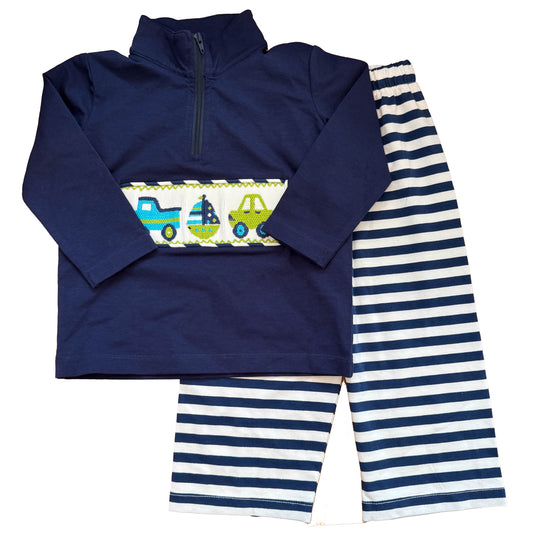 Delaney Boys Navy | White Sailboats Apparel Sets Size: 12 Months Navy | White Sailboats