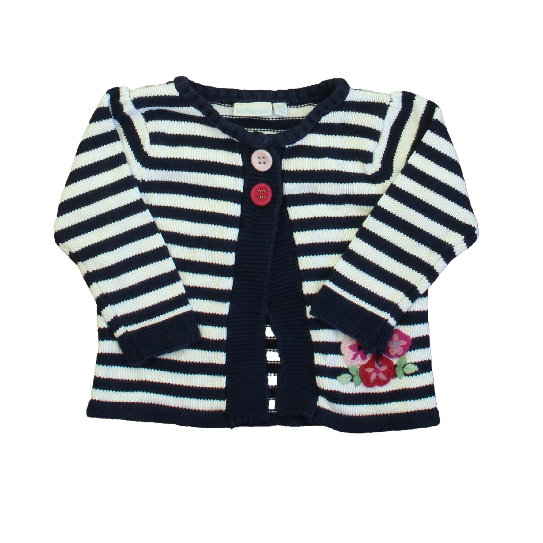 JoJo Maman Bebe Girls Navy | White Stripe Cardigan Size: 12-18 Months Navy | White Stripe