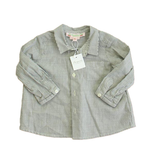 Bonpoint Boys Navy | White Stripe Button Down Long Sleeve Size: 6 Months Navy | White Stripe