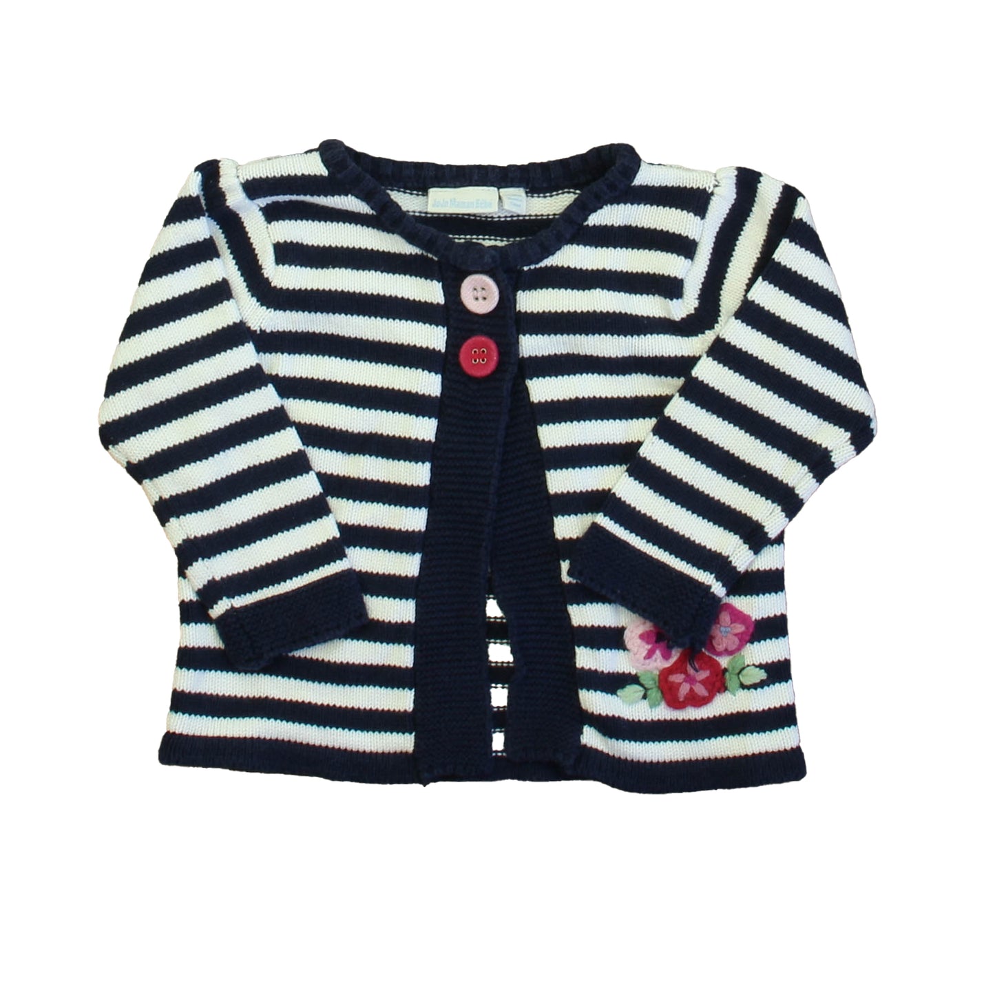 JoJo Maman Bebe Girls Navy | White Stripe Cardigan Size: 12-18 Months Navy | White Stripe