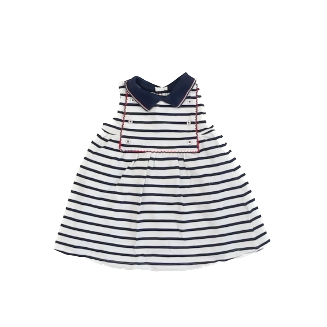 ZY Girls Navy | White Stripe Dress Size: 12-18 Months Navy | White Stripe