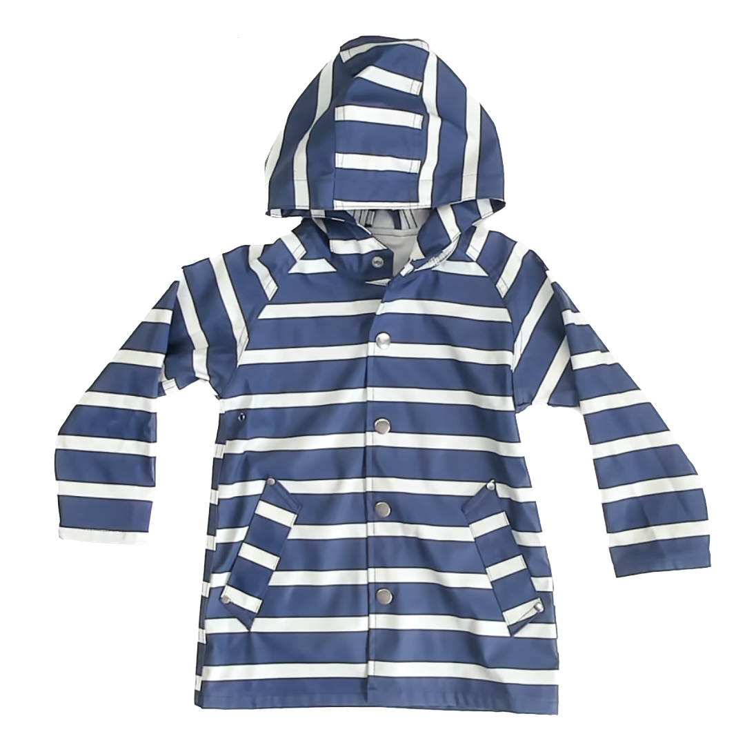 Primary Boys Navy | White Striped Rain Coat Size: 2-3T Navy | White Striped
