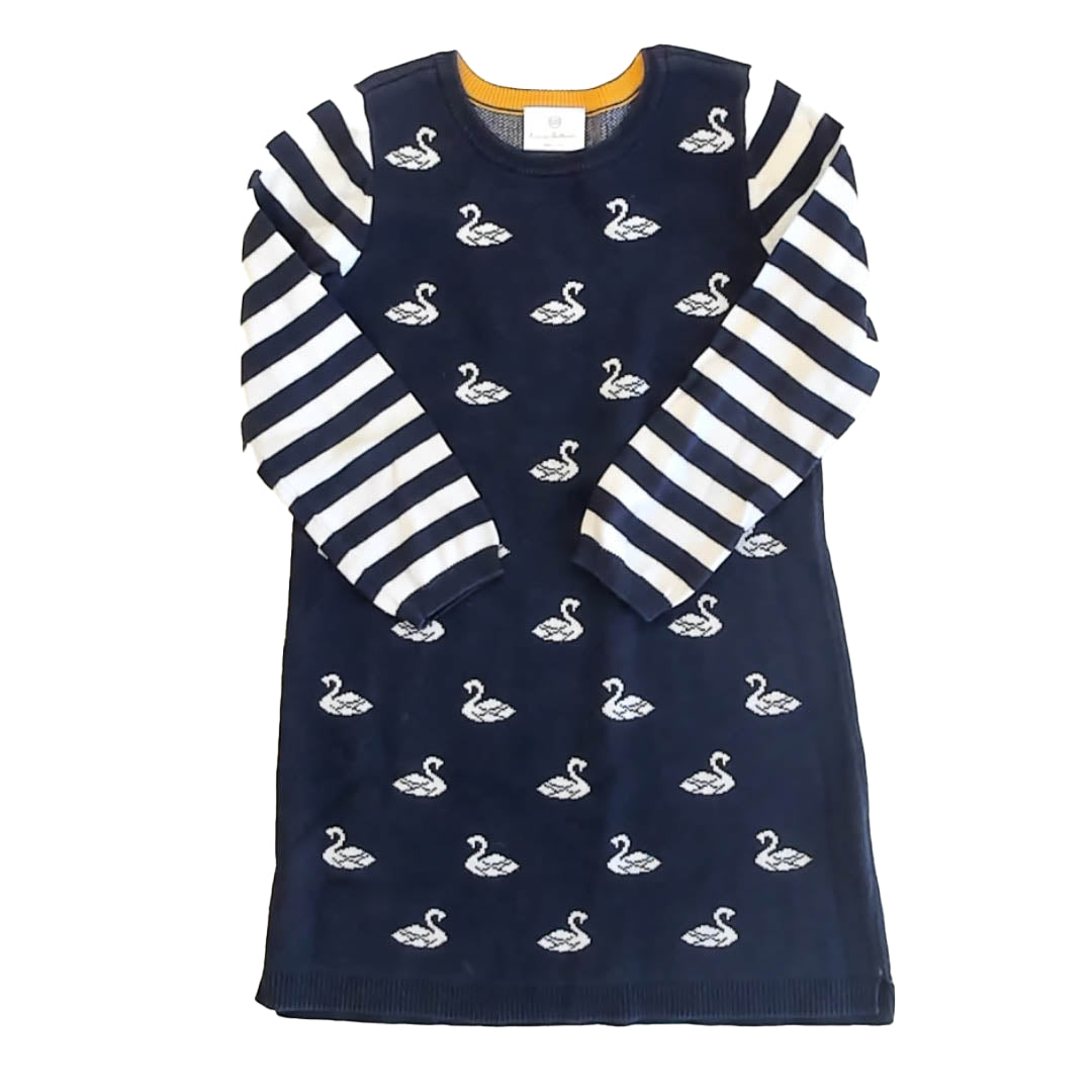 Hanna Andersson Girls Navy | White Swans Sweater Dress Size: 6 Years Navy | White Swans
