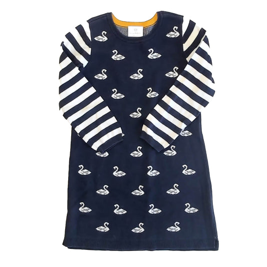 Hanna Andersson Girls Navy | White Swans Sweater Dress Size: 6 Years Navy | White Swans