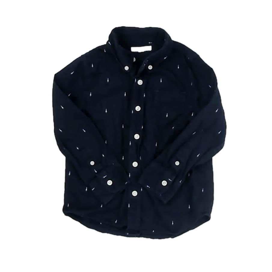 Rockets Of Awesome Boys Navy | White Button Down Long Sleeve Size: 4-5T Navy | White