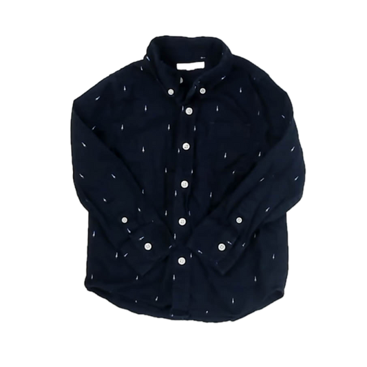 Rockets Of Awesome Boys Navy | White Button Down Long Sleeve Size: 4-5T Navy | White