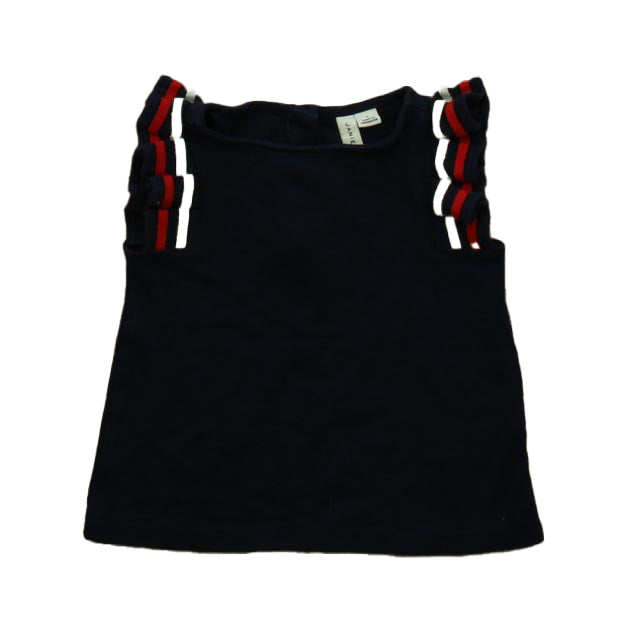Janie and Jack Girls Navy | White Short Sleeve Shirt Size: 3T Navy | White