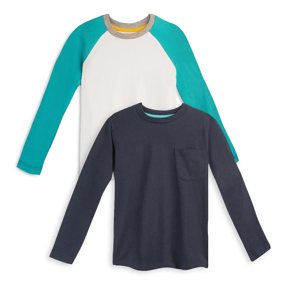 Mightly Boys Navy | White Long Sleeve T-Shirt Size: 6-14 Years Navy | White