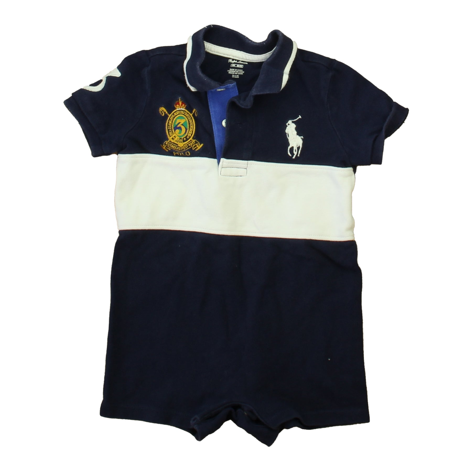 Ralph Lauren Boys Navy | White Romper Size: 9 Months Navy | White