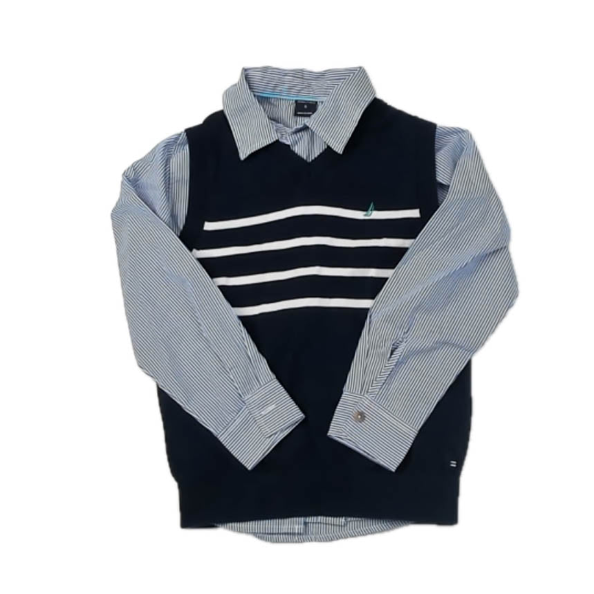 Nautica Boys Navy | White Button Down Long Sleeve Size: 6 Years Navy | White