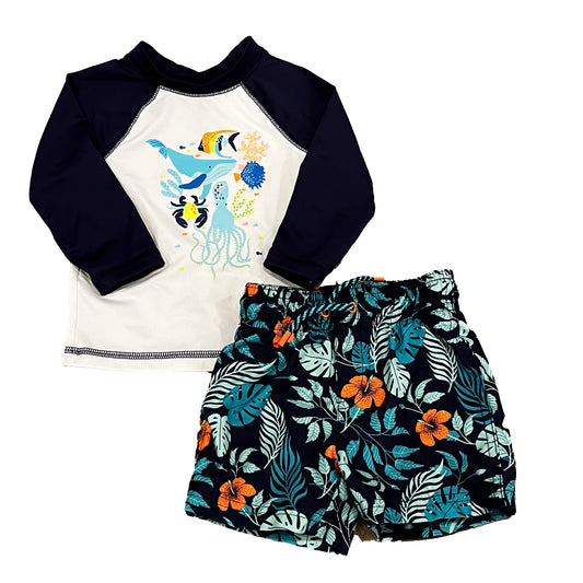 Cat & Jack Boys Navy | White 2-piece Swimsuit Size: 9 Months Navy | White