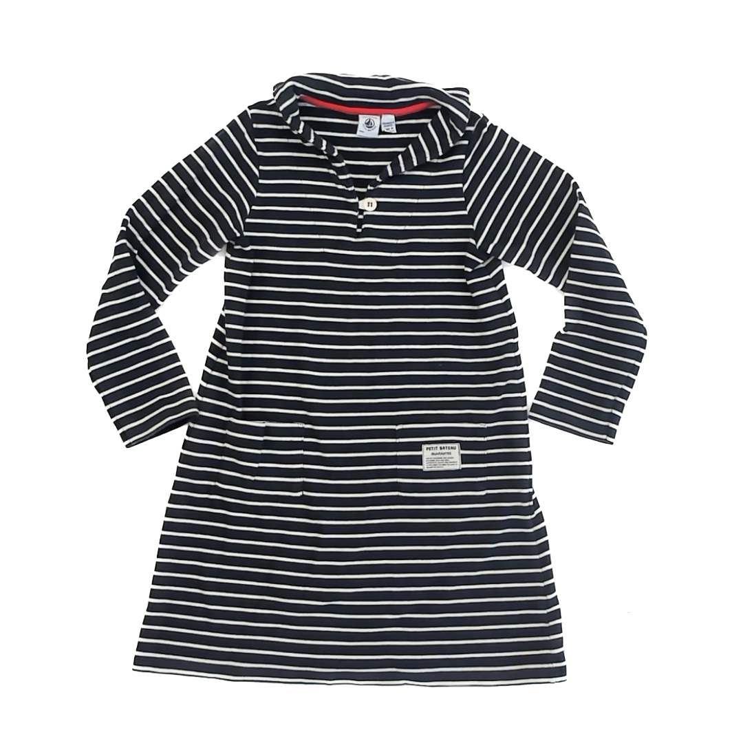 Petit Bateau Girls Navy | White Dress Size: 8 Years Navy | White