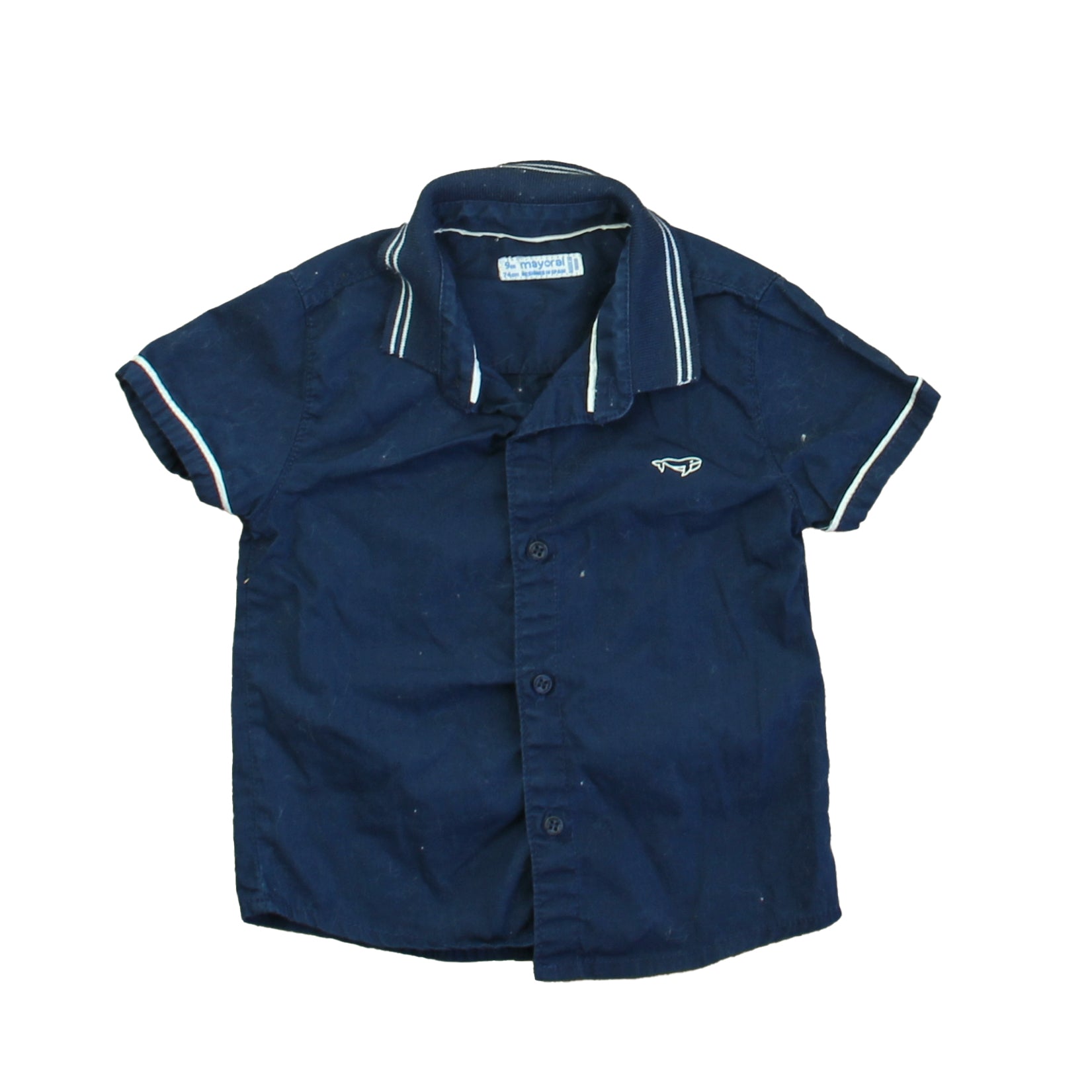 Mayoral Boys Navy | White Button Down Short Sleeve Size: 9 Months Navy | White