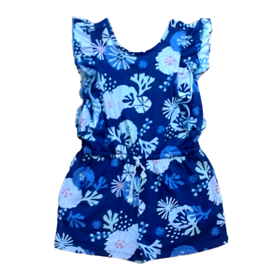 Tea Collection Girls Navy with Coral Romper Size: 7T Navy with Coral