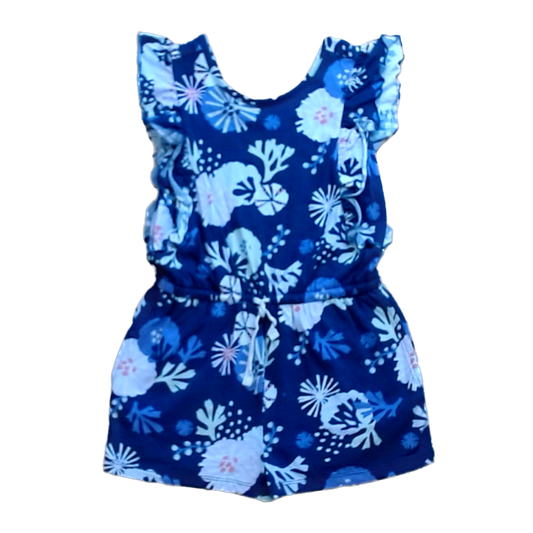 Tea Collection Girls Navy with Coral Romper Size: 7T Navy with Coral