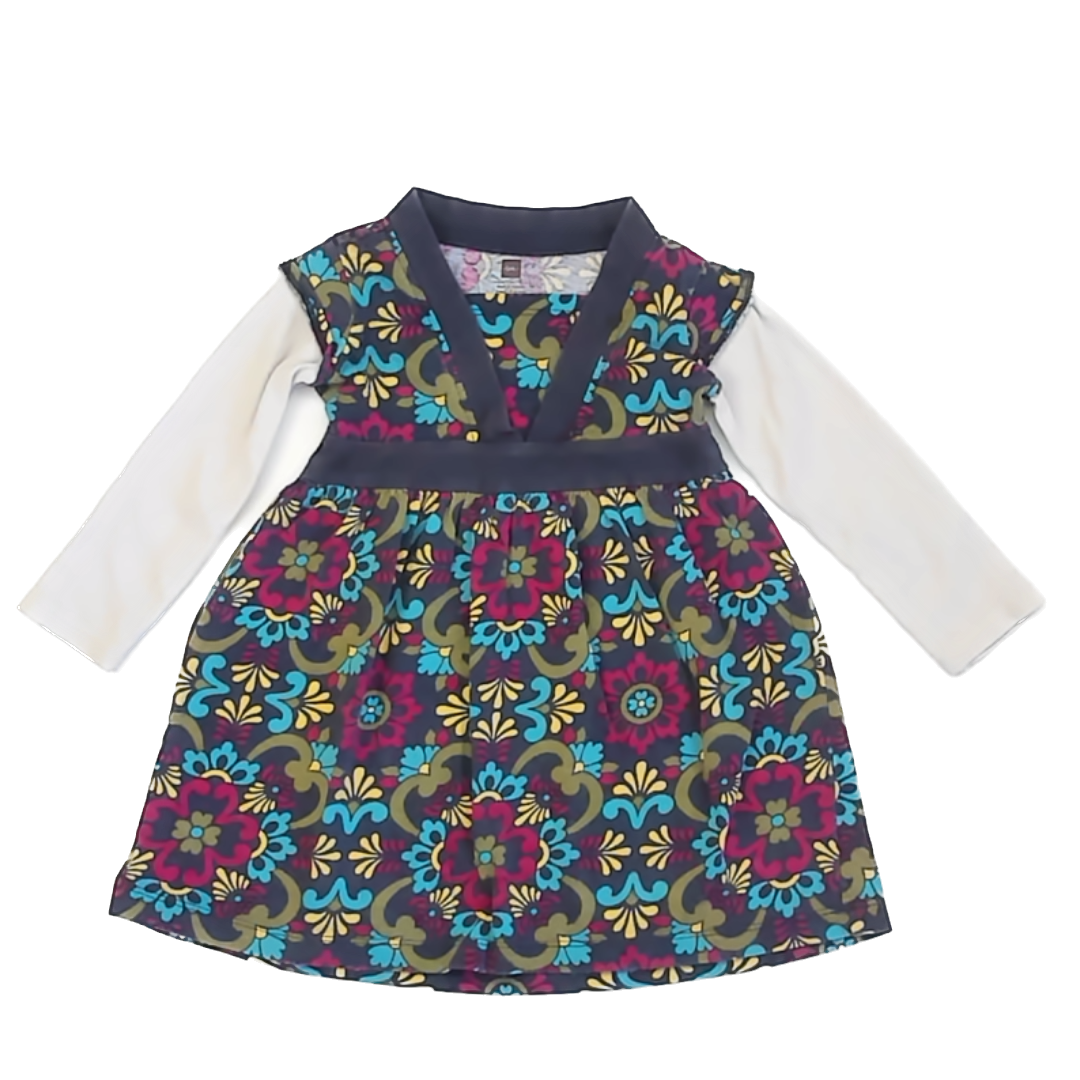 Tea Collection Girls Navy with Design | Striped Long Sleeve Dress Size: 18-24 Months Navy with Design | Striped Long Sleeve