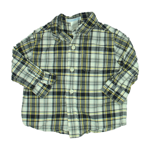 Janie and Jack Boys Navy | Yellow Plaid Button Down Long Sleeve Size: 6-12 Months Navy | Yellow Plaid