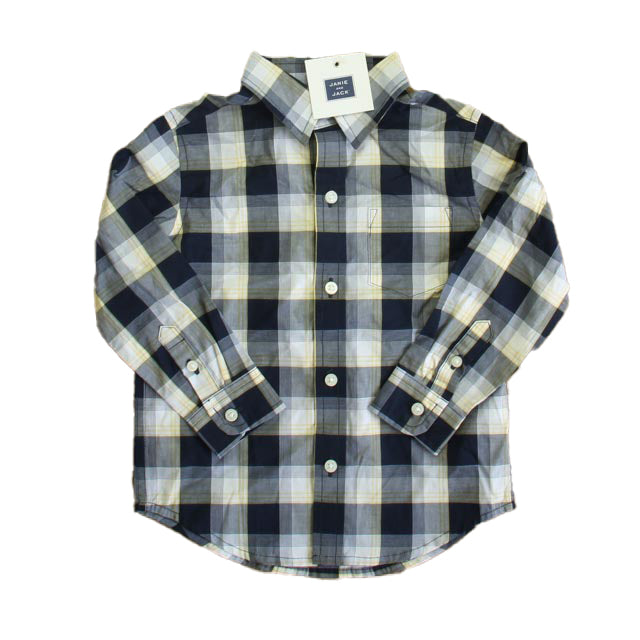 Janie and Jack Boys Navy | Yellow Plaid Button Down Long Sleeve Size: 18-24 Months Navy | Yellow Plaid