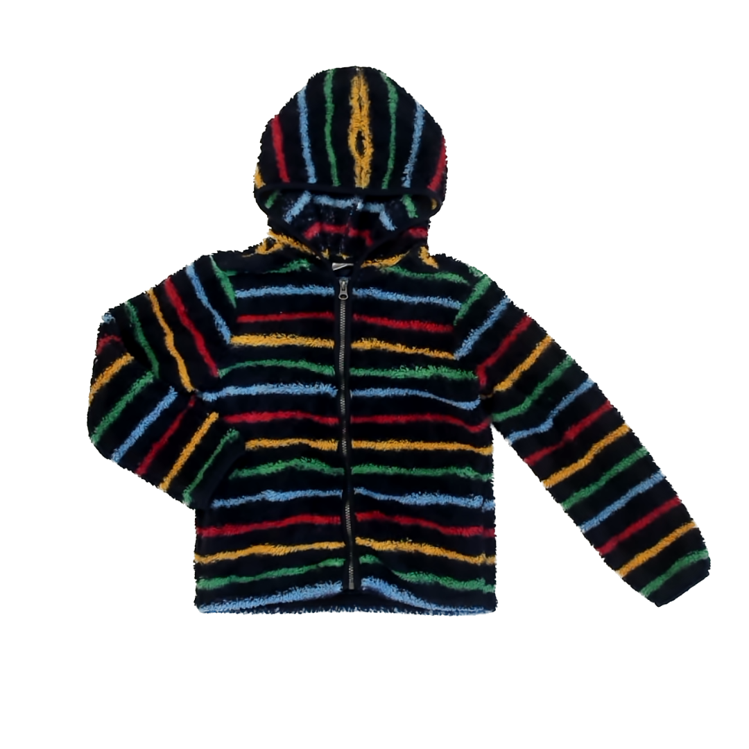 Hanna Andersson Unisex Navy | Yellow Red Green Stripe Fleece Size: 8 Years Navy | Yellow Red Green Stripe