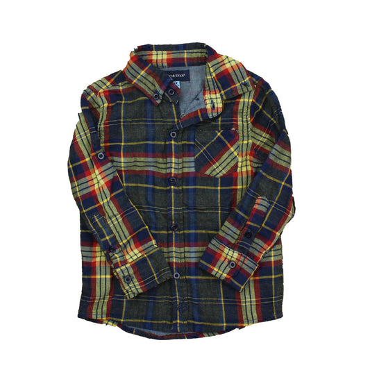 Andy & Evan Boys Navy | Yellow | Red | Plaid Button Down Long Sleeve Size: 3T Navy | Yellow | Red | Plaid