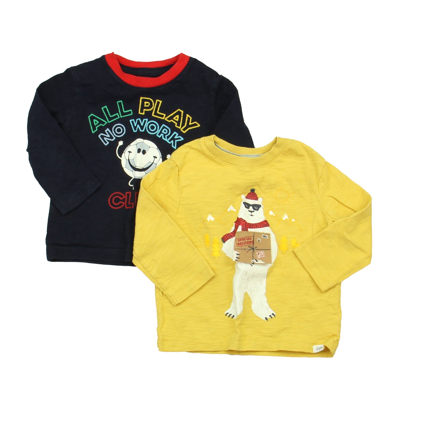 Gap Girls Navy | Yellow Long Sleeve T-Shirt Size: 12-18 Months Navy | Yellow