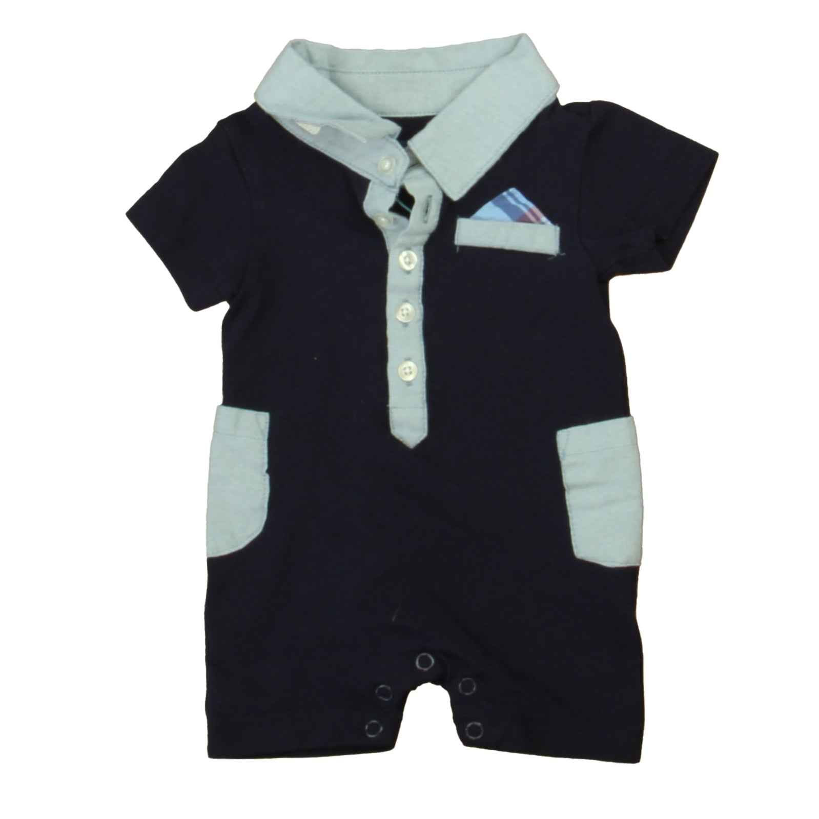 Andy & Evan Boys Navy Romper Size: 0-3 Months Navy