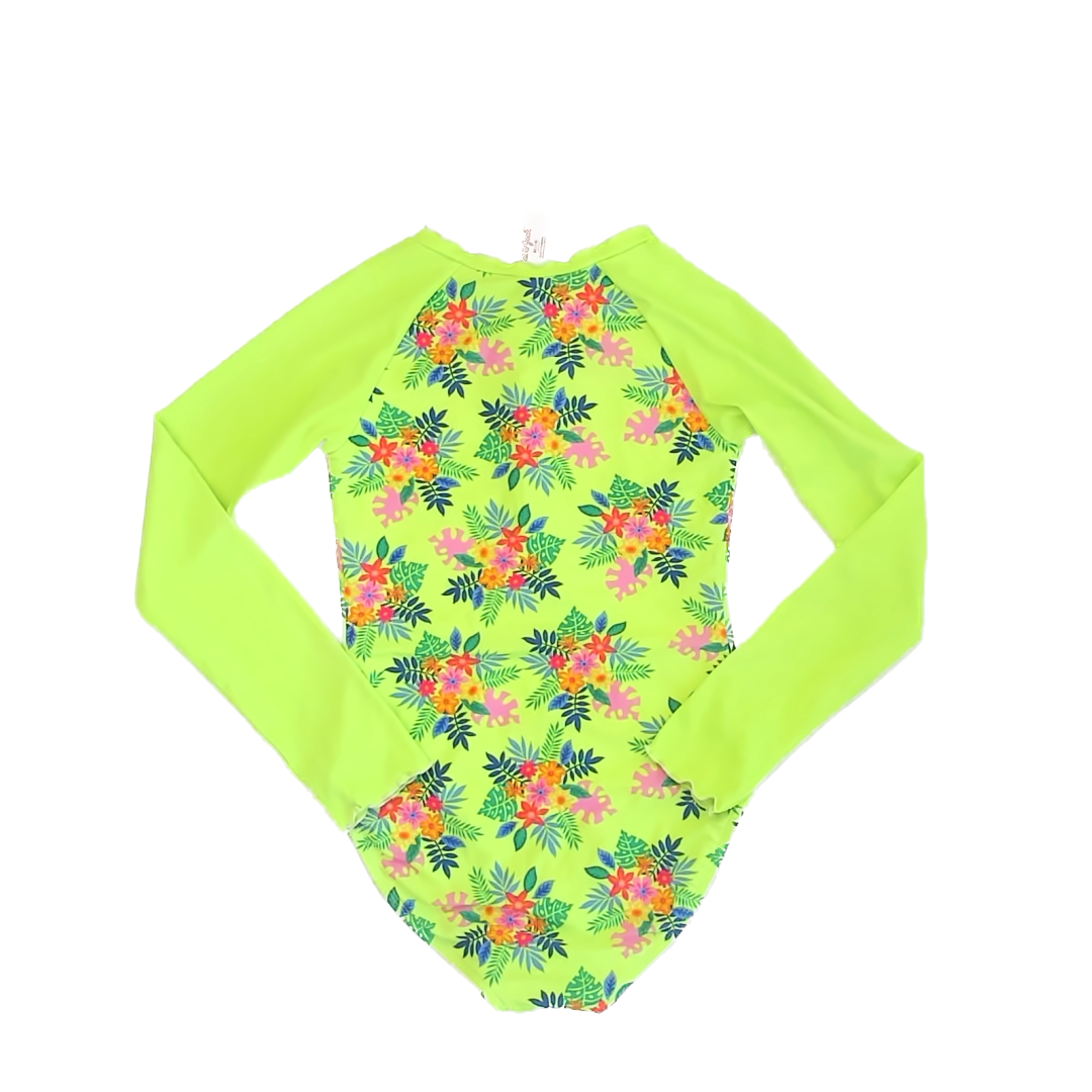 Cat & Jack Girls Neon Green Floral 1-piece Swimsuit Size: XL (14) Neon Green Floral