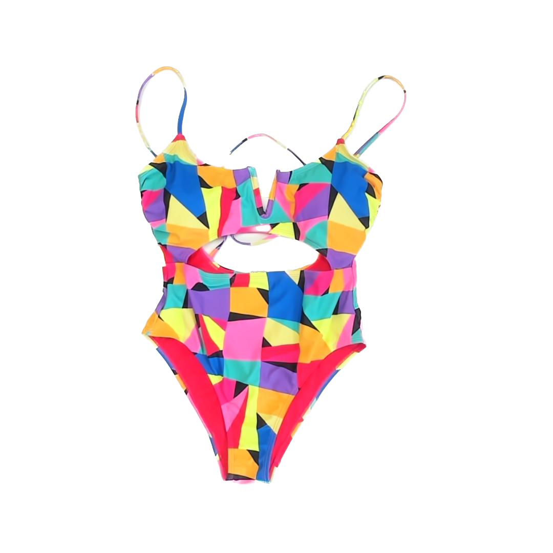 No Boundaries Girls Neon Multi 1-piece Swimsuit Size: Adult S (4-6) Neon Multi