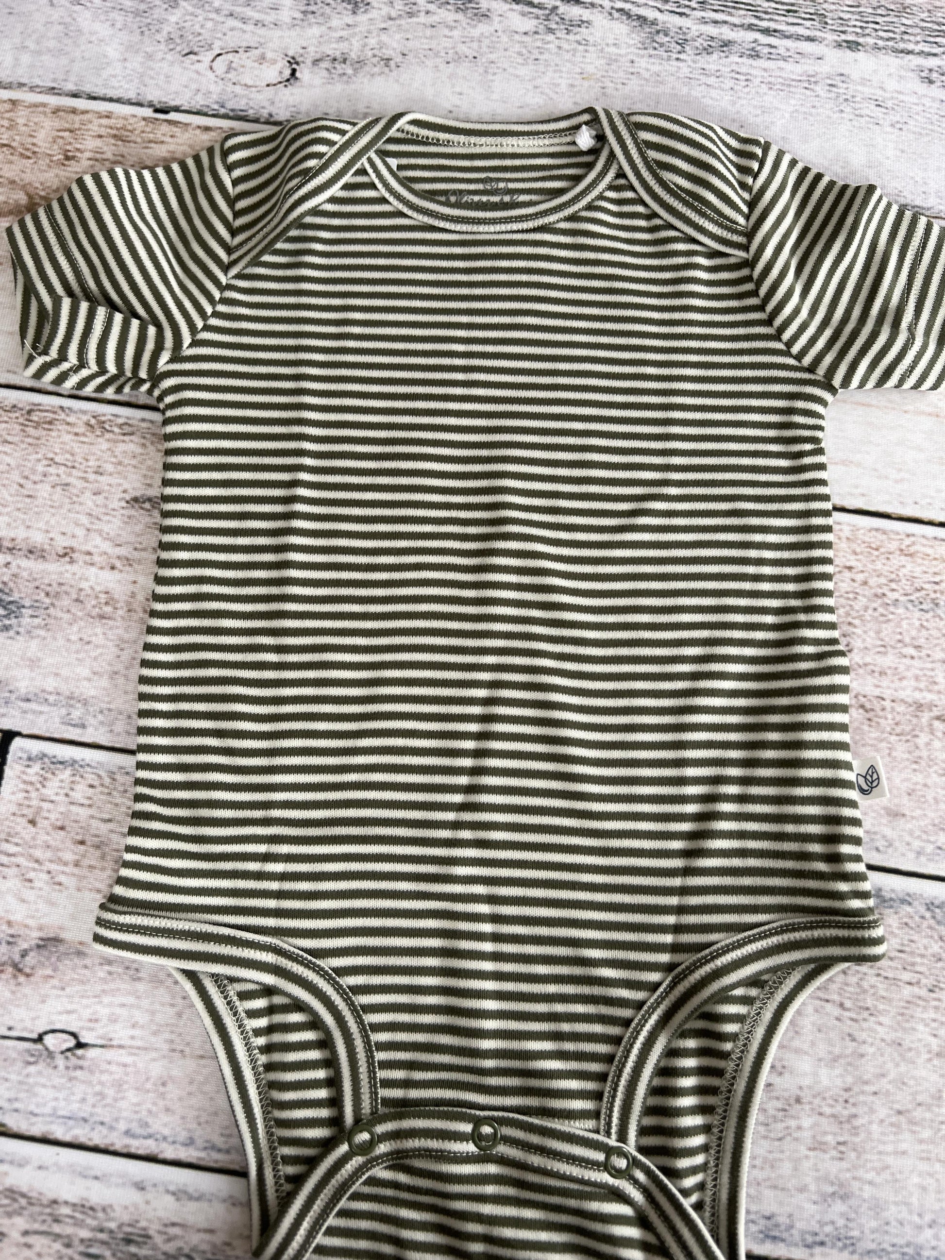 Oliver & Rain Unisex Olive | cream | Stripe Onesie Size: 12 months Olive | cream | Stripe