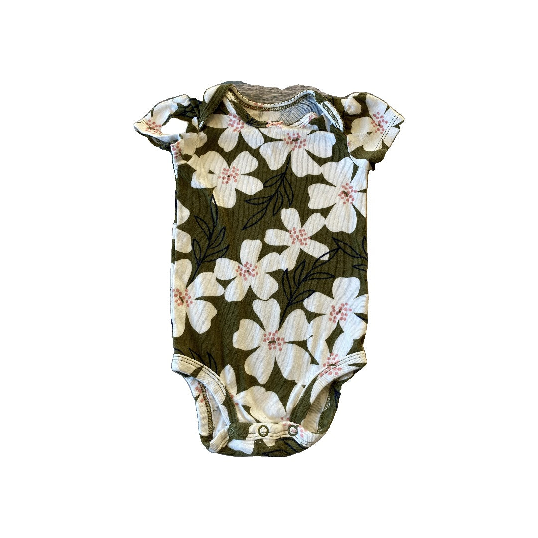 Carters Girls Olive | Flowers Onesie Size: 6 months Olive | Flowers