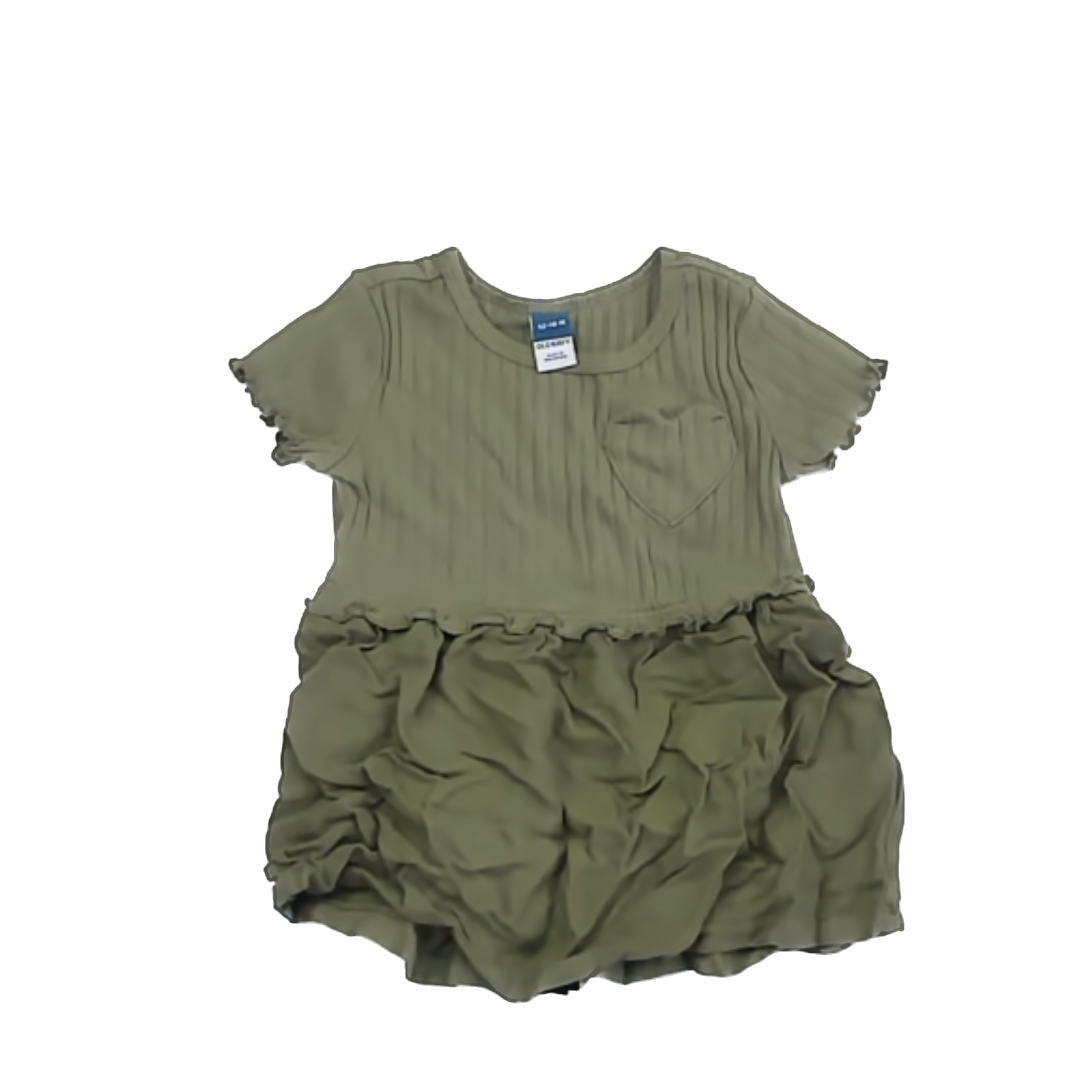 Old Navy Girls Olive Green Dress Size: 12-18 Months Olive Green