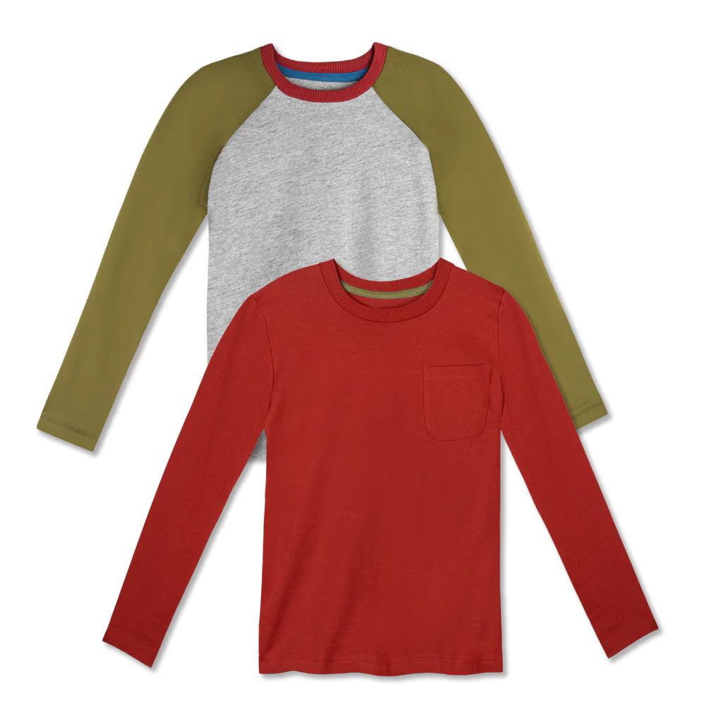 Mightly Boys Olive | Rust Heather Gray Long Sleeve T-Shirt Size: 6-14 Years