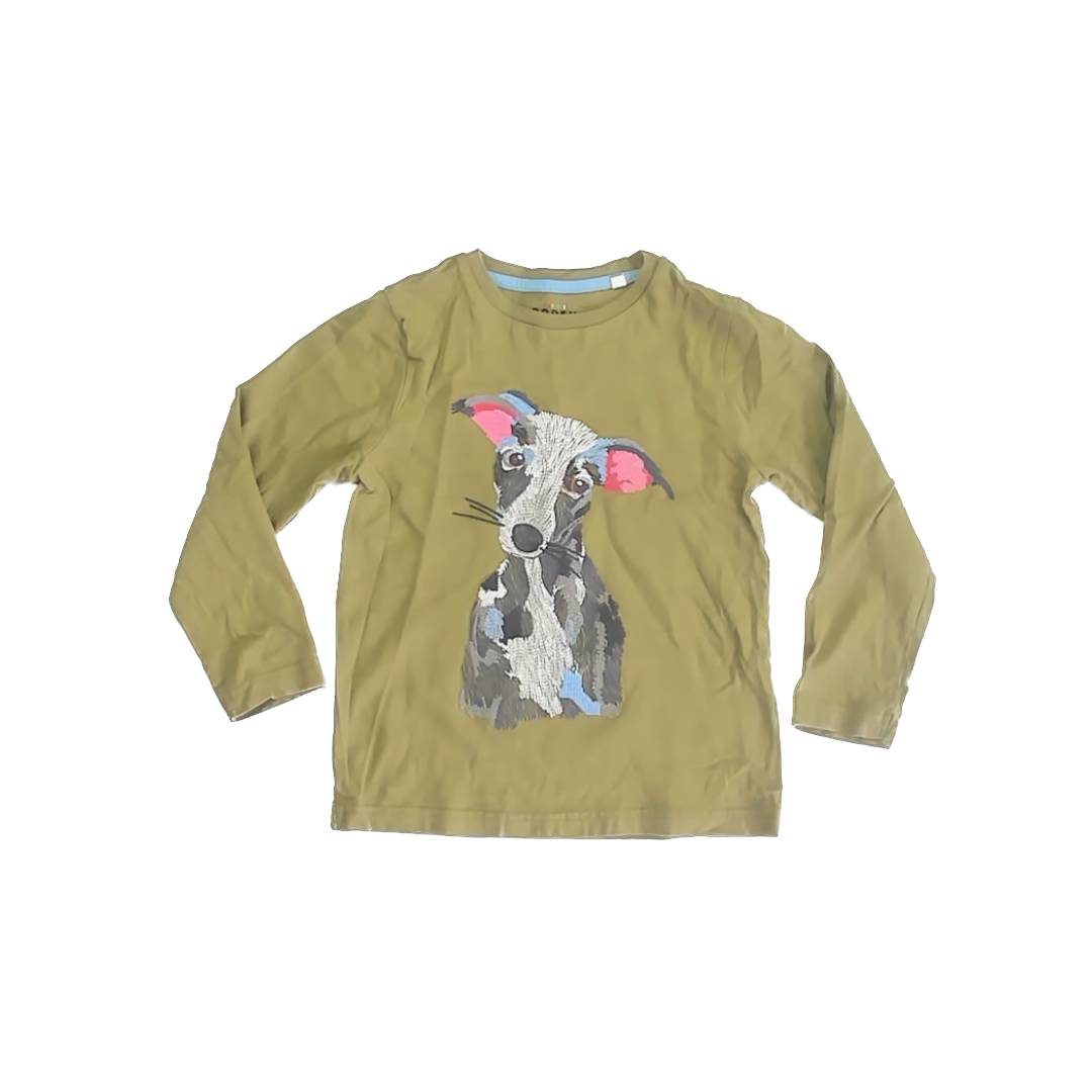 Boden Boys Olive Stitched Dog Long Sleeve T-Shirt Size: 5-6 Years Olive Stitched Dog