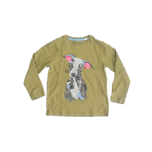 Boden Boys Olive Stitched Dog Long Sleeve T-Shirt Size: 5-6 Years Olive Stitched Dog