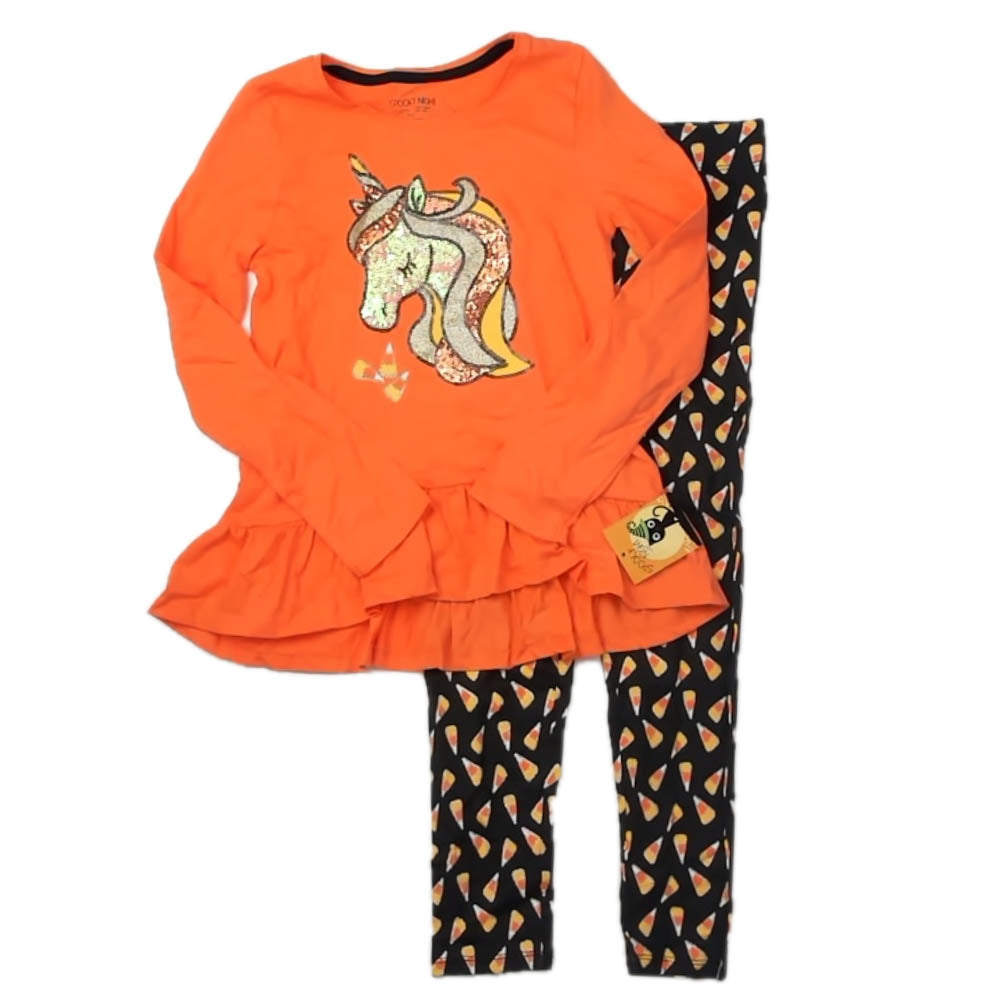 Spooky Night Girls Orange | Black Apparel Sets Size: 7-8 Years Orange | Black