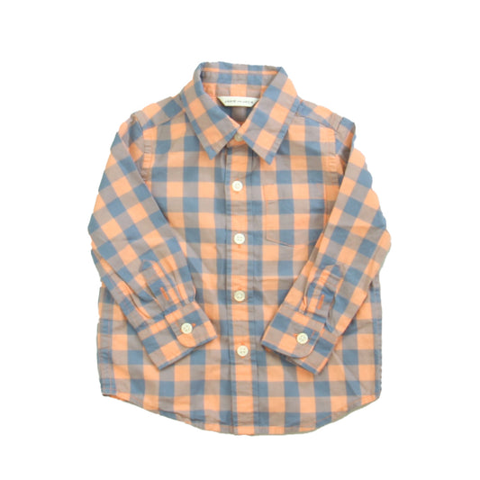 Janie and Jack Boys Orange | Blue | Check Button Down Long Sleeve Size: 6-12 Months Orange | Blue | Check