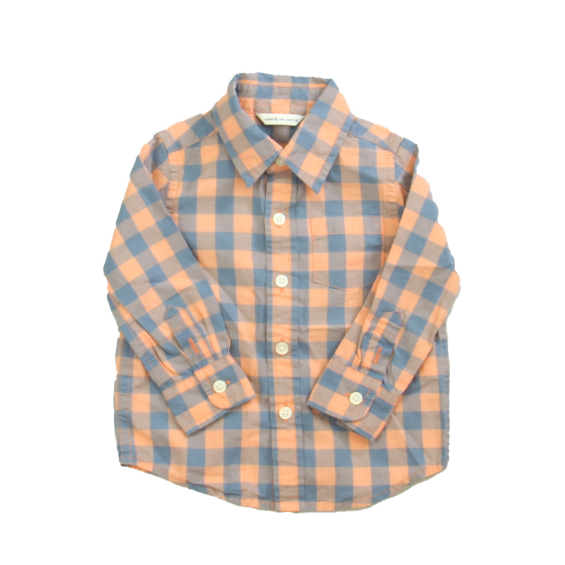 Janie and Jack Boys Orange | Blue | Check Button Down Long Sleeve Size: 6-12 Months Orange | Blue | Check