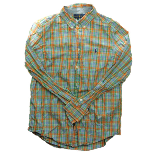 Ralph Lauren Boys Orange | Blue Plaid Button Down Long Sleeve Size: 18-20 Years