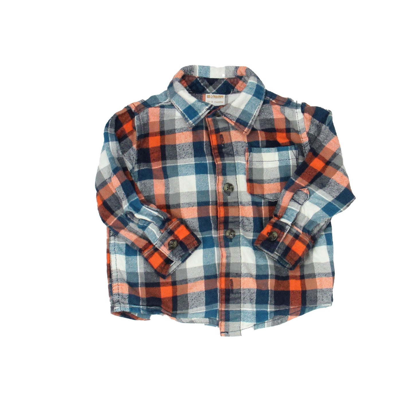 Gymboree Boys Orange | Blue Plaid Button Down Long Sleeve Size: 12-18 Months Orange | Blue Plaid