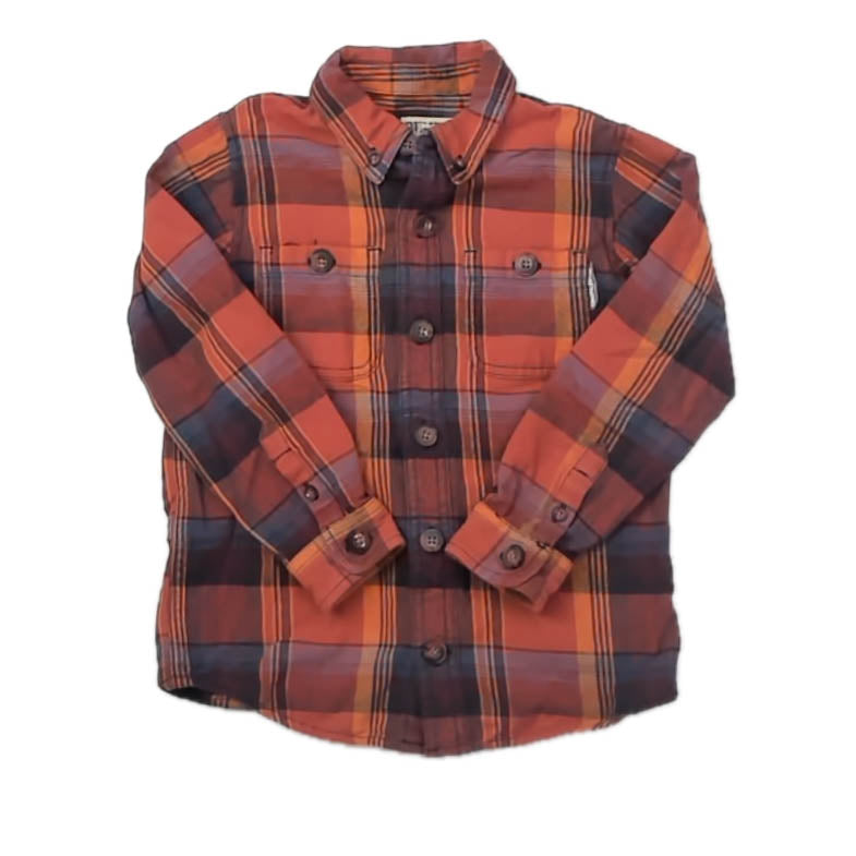 Duluth Trading Boys Orange | Blue Plaid Button Down Long Sleeve Size: 4T Orange | Blue Plaid